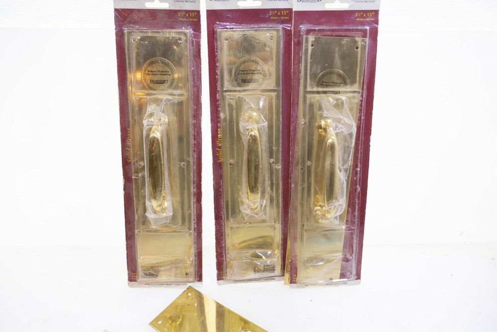 [Lot of 5] Brainerd Polished Solid Brass Door Handle Pull Backplate 15" x 3.5"