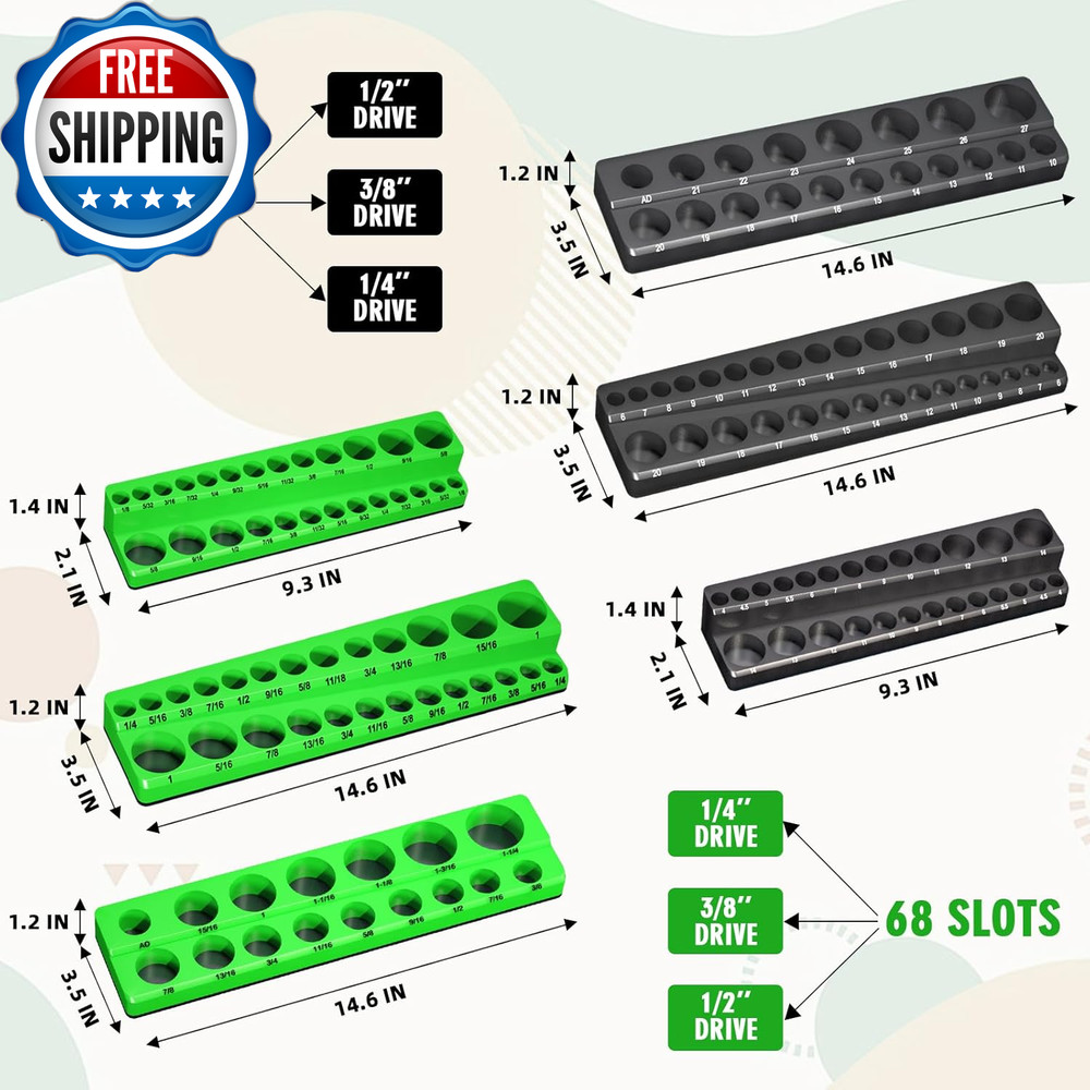 Magnetic Socket Organizer Holder Set for Tool Box Drawer, Toolbox Organization I