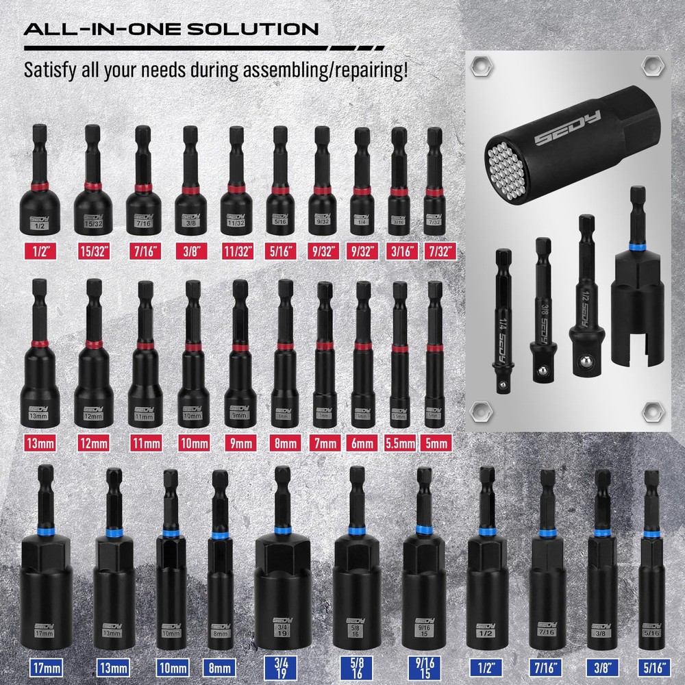 80-Piece Premium Magnetic Impact Nut Driver Set Metric & SAE with Socket...
