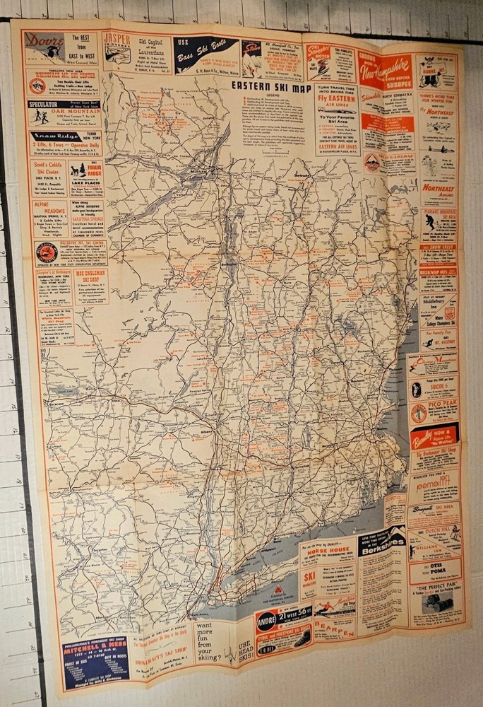 1958 EASTERN SKI MAP GUIDE. See Description For More.
