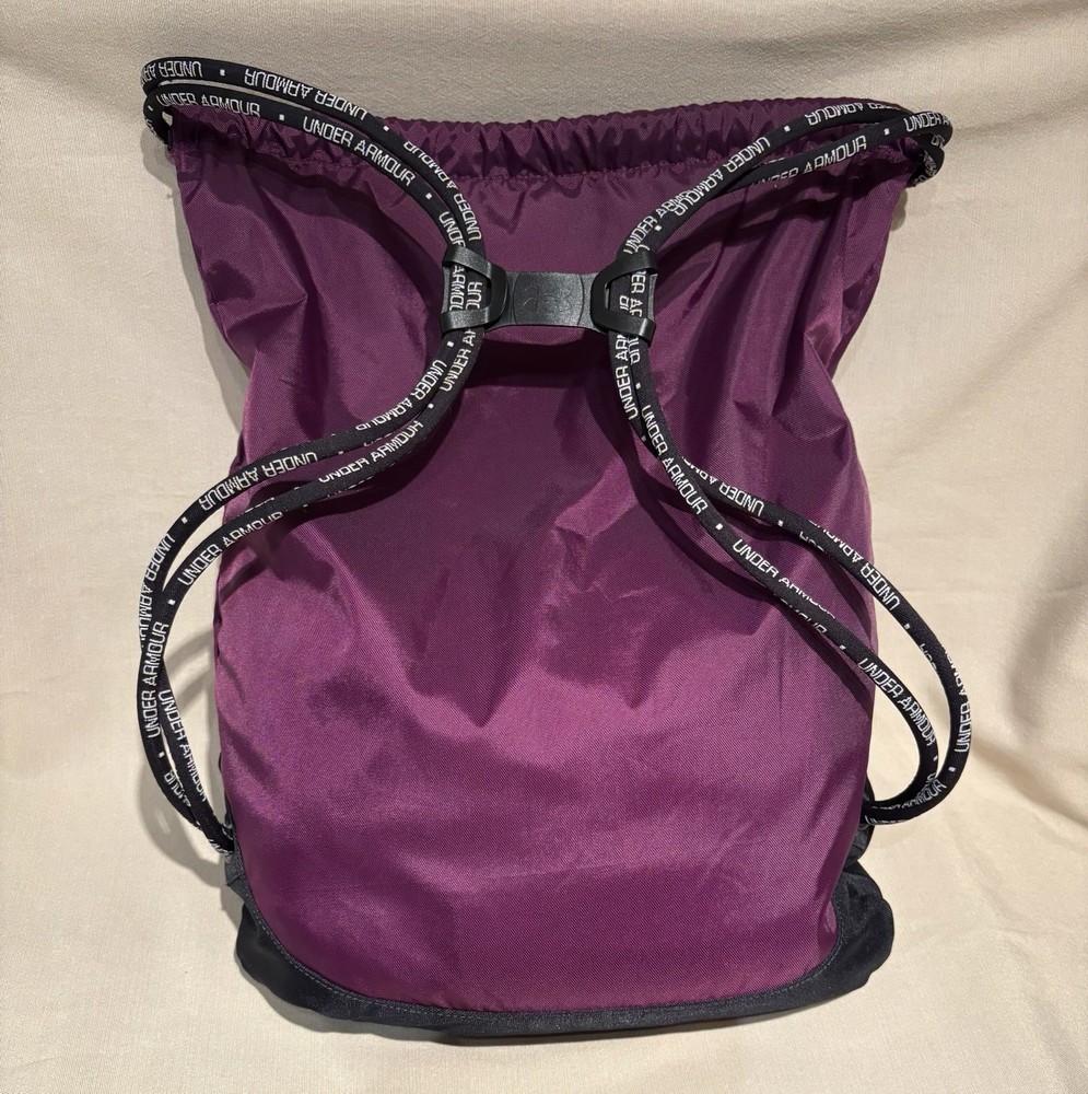 Under Armour Sackpack Drawstring Backpack Black, Purple, w/Clip -CLEAN