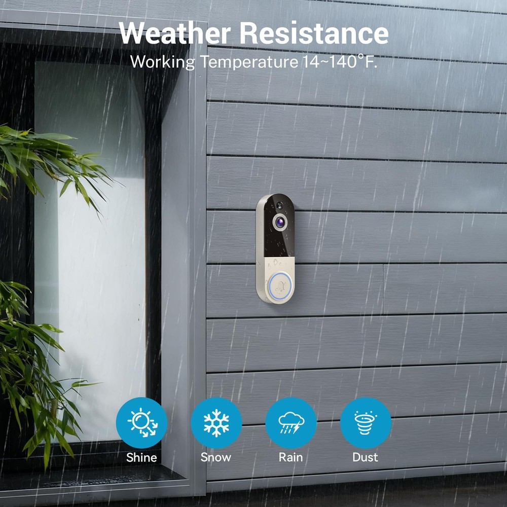 Wireless Doorbell Camera with Rechargeable Battery, 1080P Resolution, 2-Way A...
