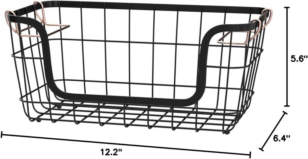 Stackable Metal Wire Rectangular Storage Baskets for Kitchen, Bathroom or Pantry