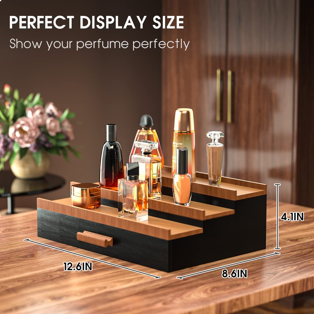 Sephyroth Cologne Organizer for Men, 3-Tier Display with Drawer Storage