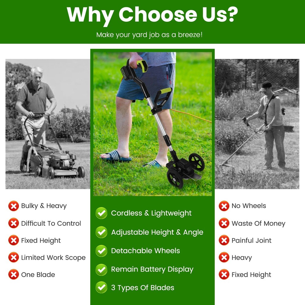 21V Cordless String Trimmer Edger WeedWhacker Grass Eater Lawn Cutter 2 Battery