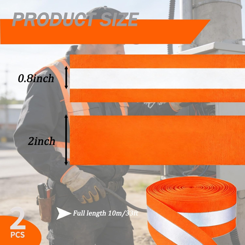 2" X 33Ft X 2 Rolls Reflective Ribbon, 2 Cm Reflective Width High Visibility Fab