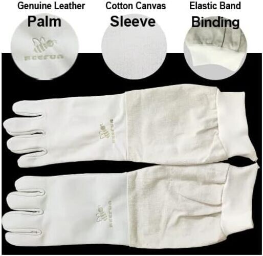Beekeeping Gloves Size 8 Medium Bee Protective Leather with Long Canvas Sleeve