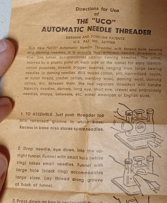 Vintage UCO Automatic Needle Threader w/ Instructions