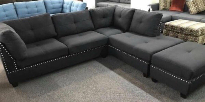New Black Nailhead Sectional Couch