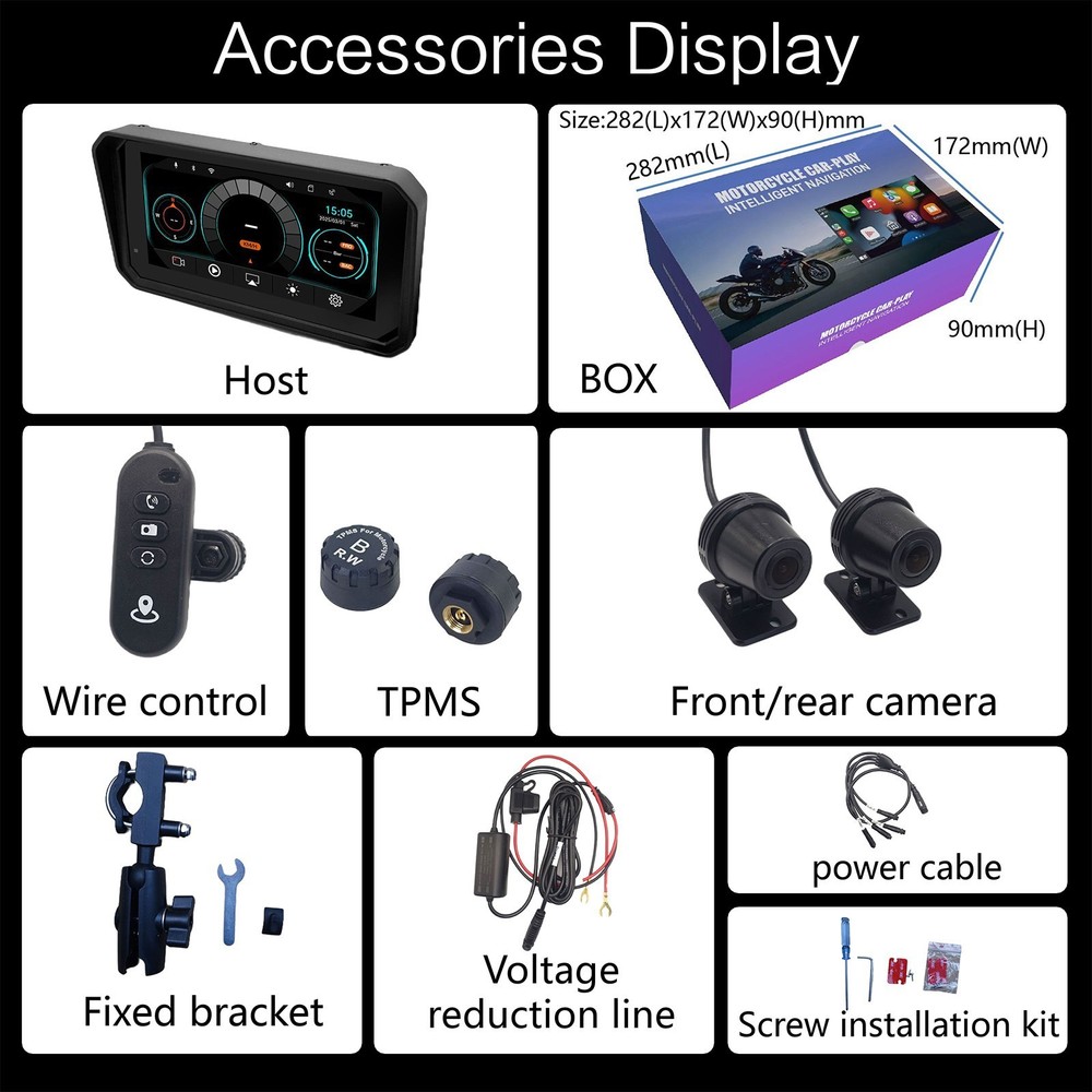 5.99" Motorcycle Navigation GPS Touch Screen Wireless CarPlay Android Auto +Cam