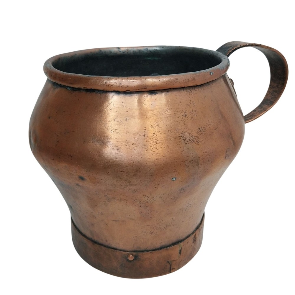 Antique Hand-Crafted Dovetail Copper Tankard Bean Pot With Handle #4