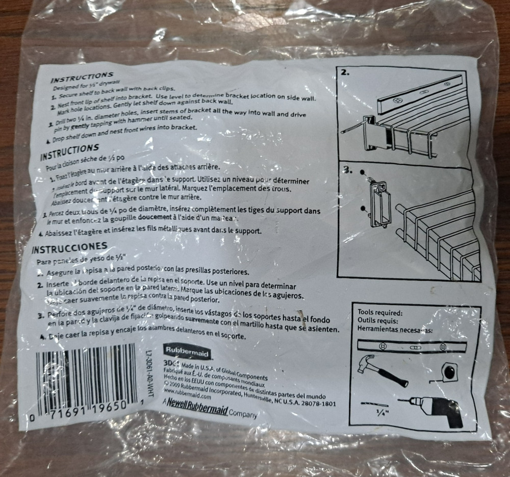 Rubbermaid Fast Track Rail Mount Hardware Pack 3P56 includes 47 pieces