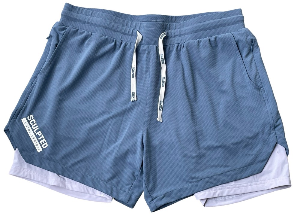 SCULPTED Platho Lined Athletic Training Shorts Mens Size Large Light Blue