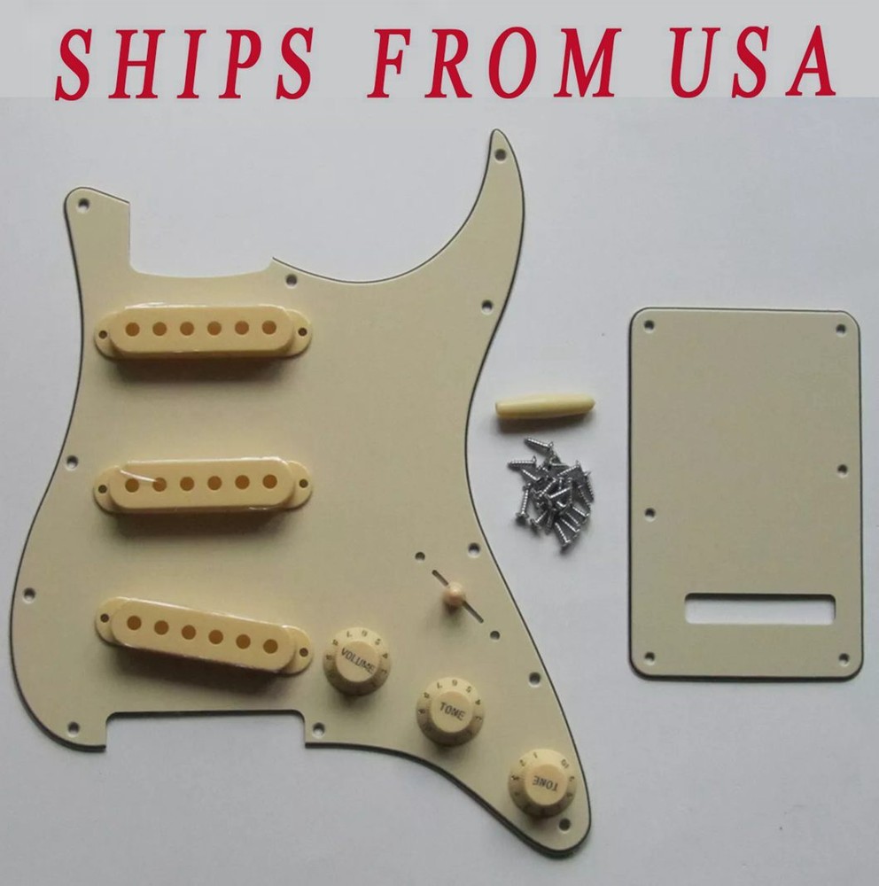 ST Pickguard Back Plate w/ Cream Pickup Covers Knobs Tips Screws fits Strat