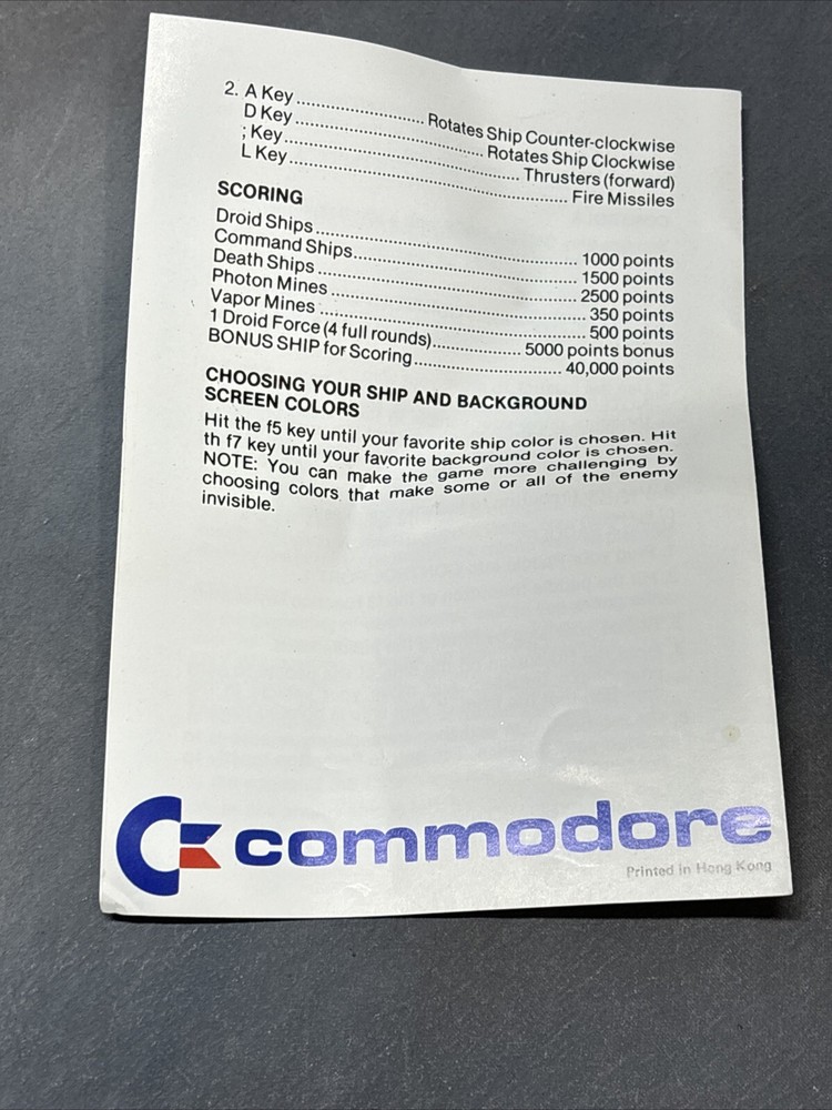 COMMODORE 64 Omega Race Game With Instructions UNTESTED