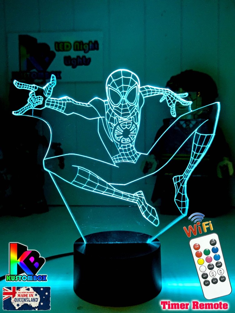 SpiderMan - Spider Verse Personalised Name 3D LED NIGHT LIGHT 7 COLOUR REMOTE
