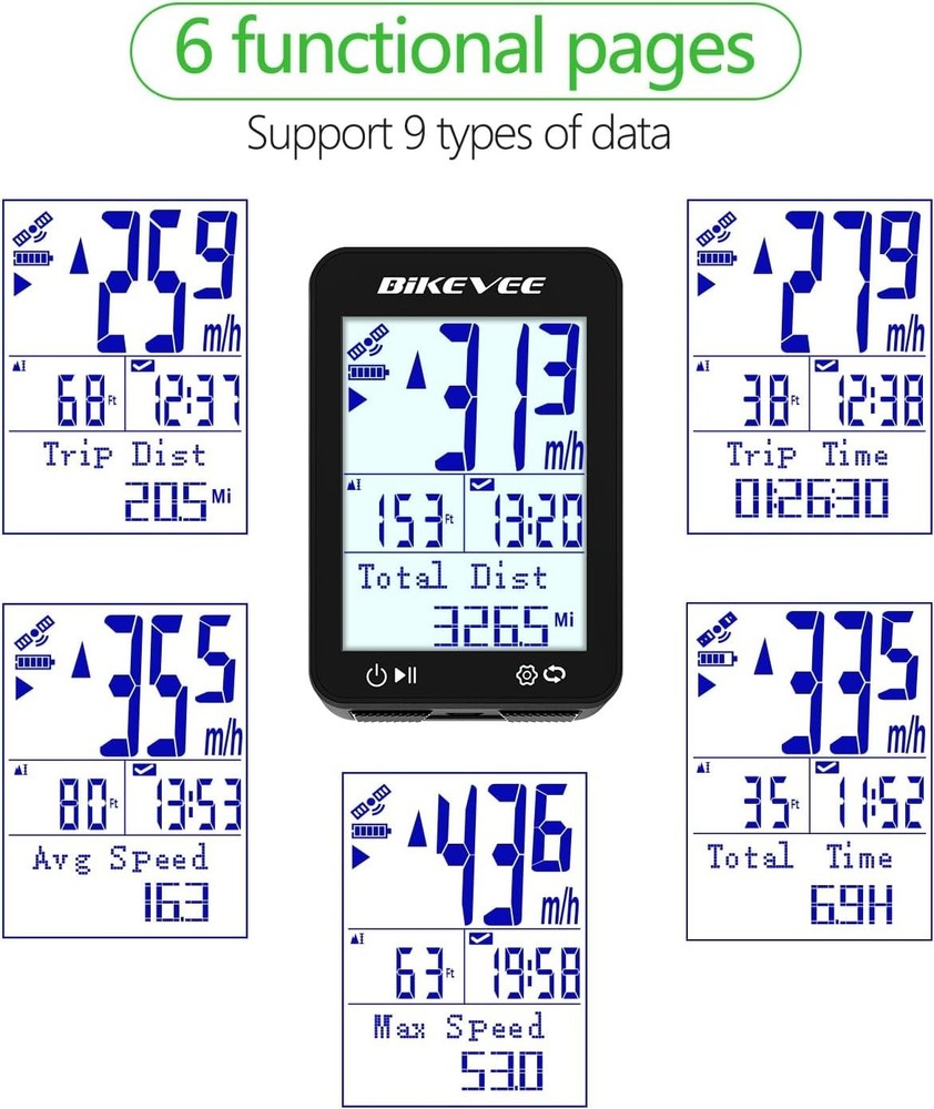 Precision Cycling Tracker - Waterproof GPS Speedometer in Black with LCD Display