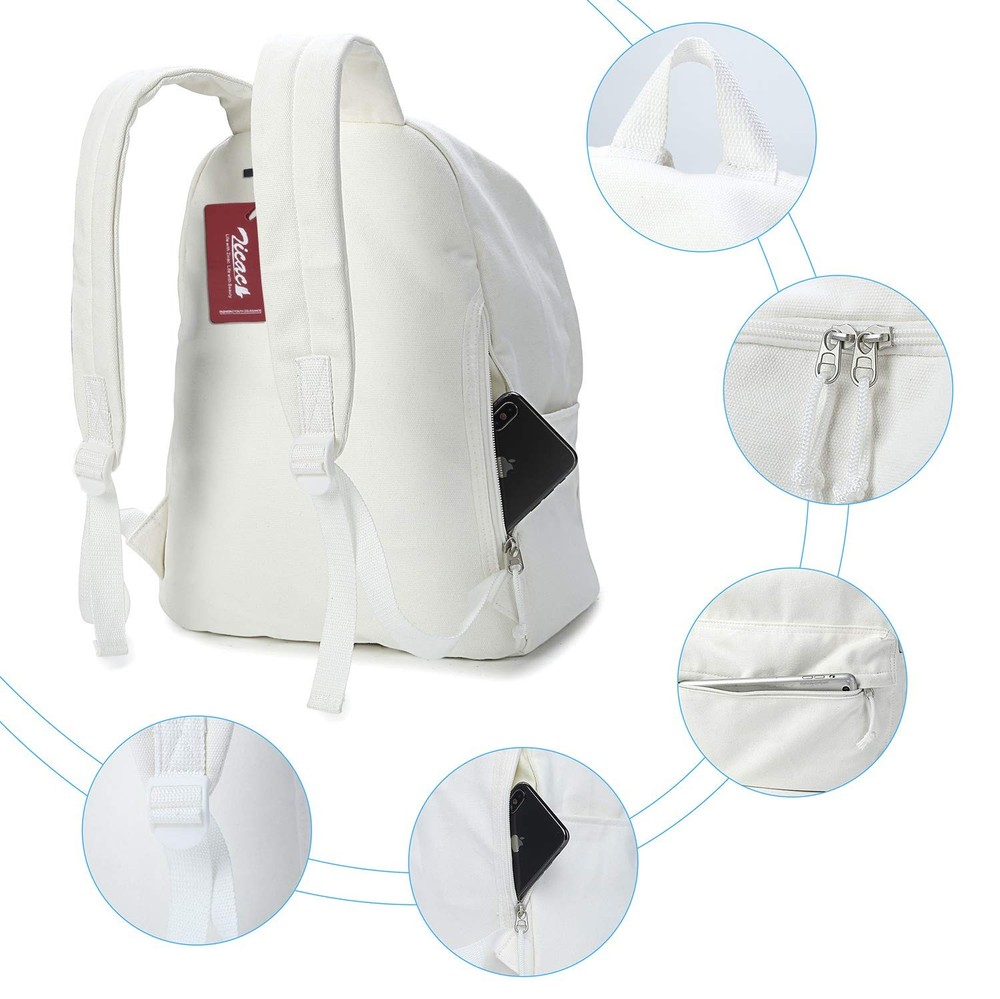 Diy Canvas Backpack Daypack Satchel Backpack (White, with Side Pocket)