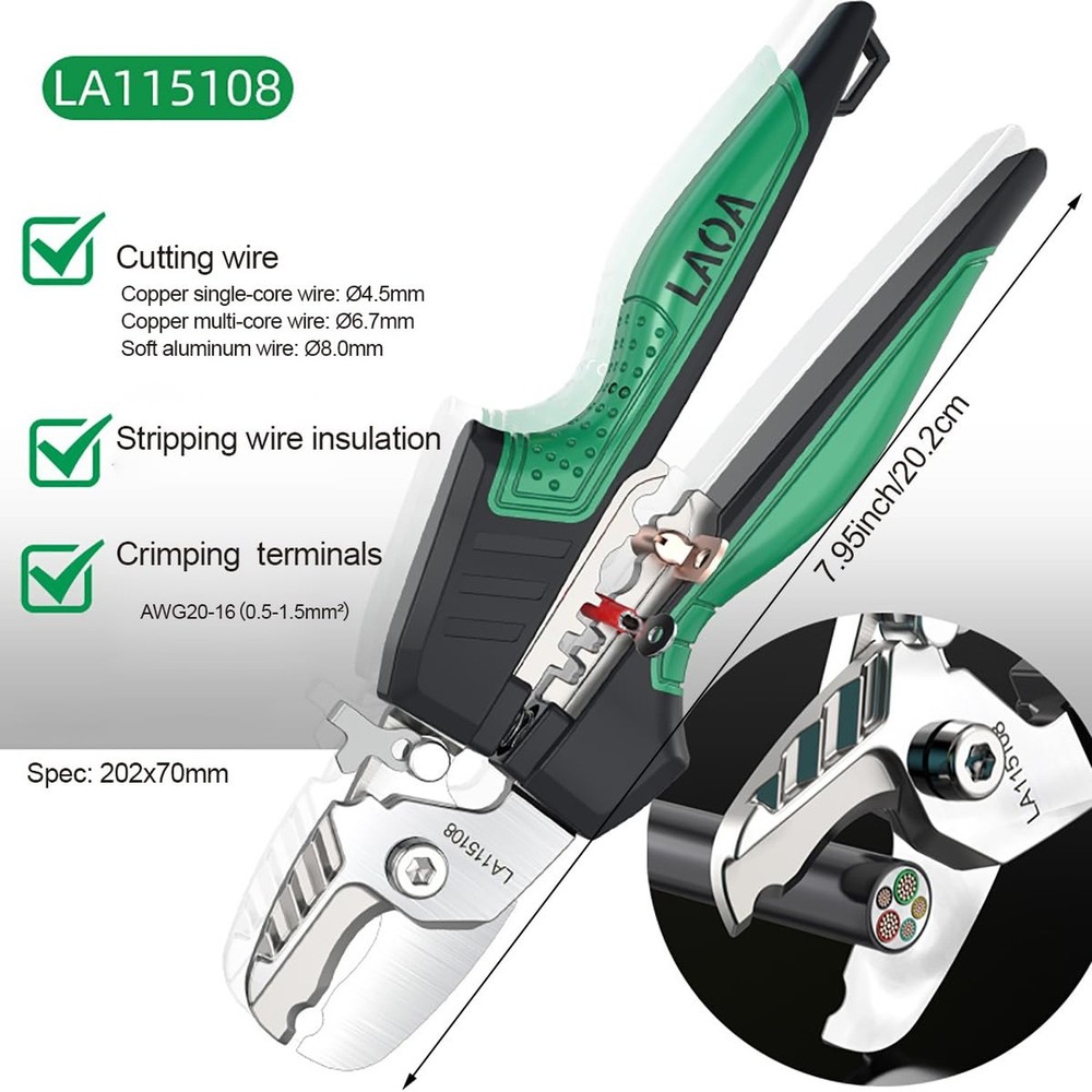 LAOA Stainless Steel Cable Cutter - 8in Professional Multi-Function Wire Cutt...