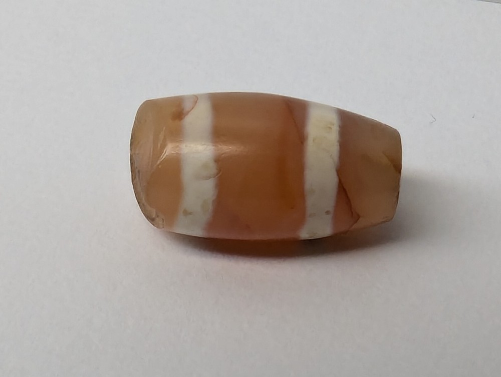 ANCIENT ETCHED CARNELIAN STONE BEAD. Stone Bead With Ancient Lines Decoration.