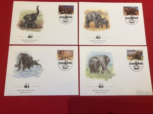 1983 Uganda x 4 FDC WWF Elephants