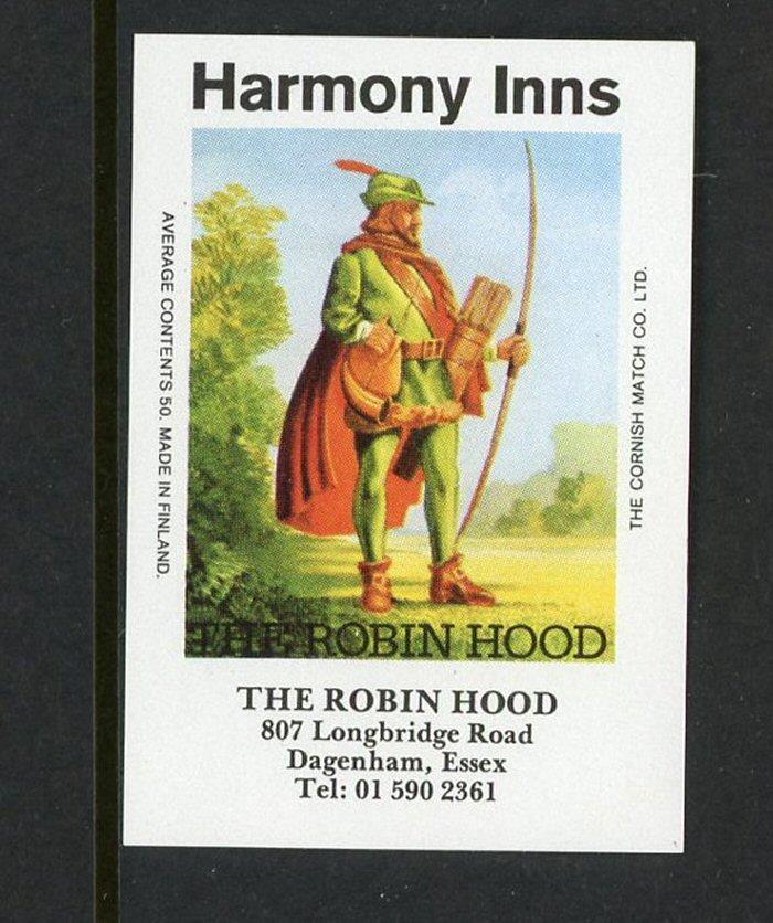 Harmony Inns The Robin Hood Cornish Match Co Match Box Label