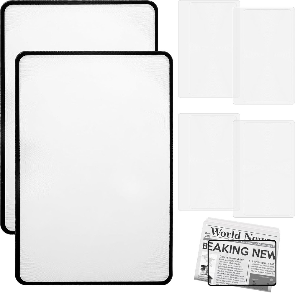 6 Pcs Page Magnifier for Reading, 3X 5X Magnifying Sheet, Flat Plastic Lightweig