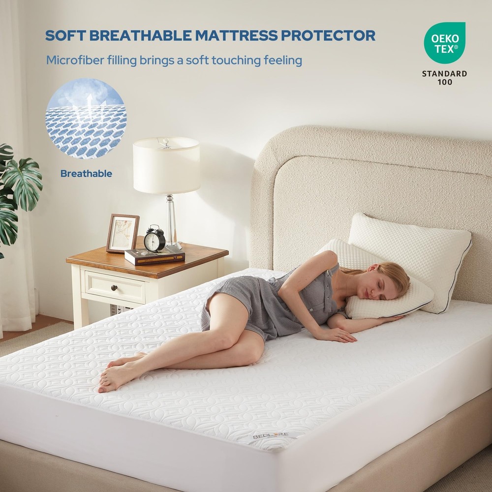 BEDLORE Waterproof Mattress Protector, King Size Noiseless Mattress Pad with ...