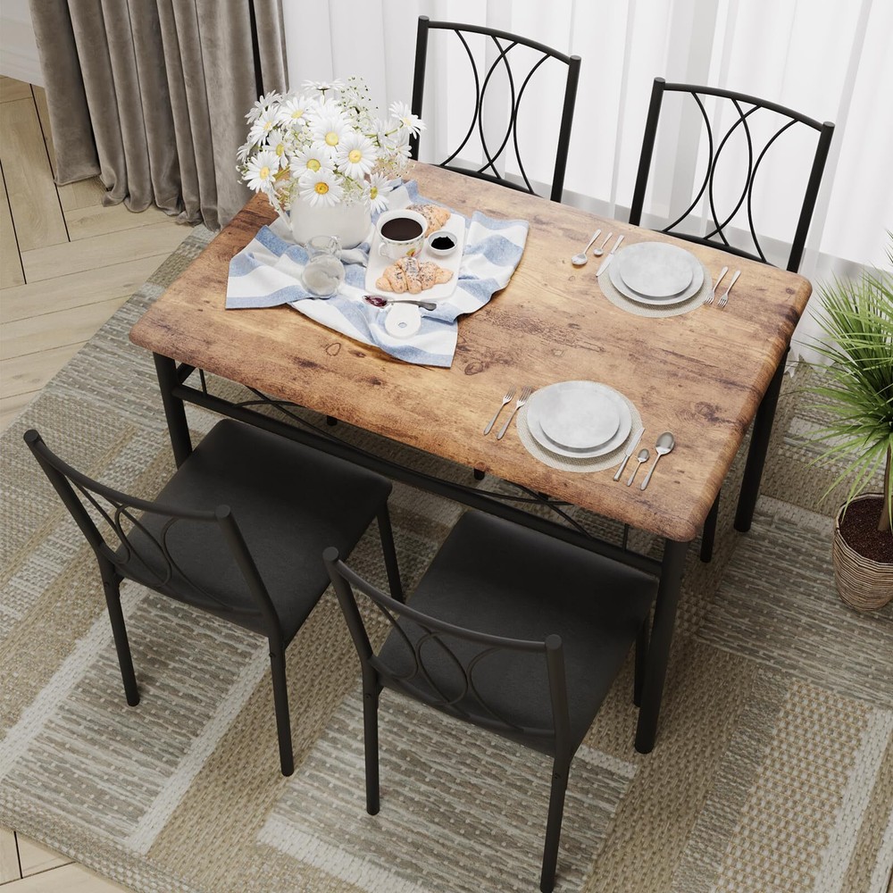 Modern Dining Table Set for 4 Kitchen Table Set and Upholstered Chairs Dinitte