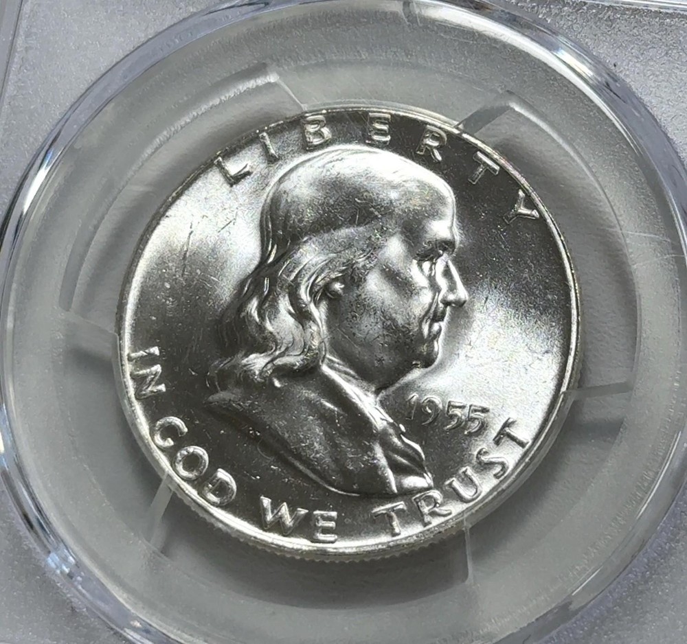 1955 Franklin Half Dollar PCGS MS64FBL Exceptional Strike 90% Silver