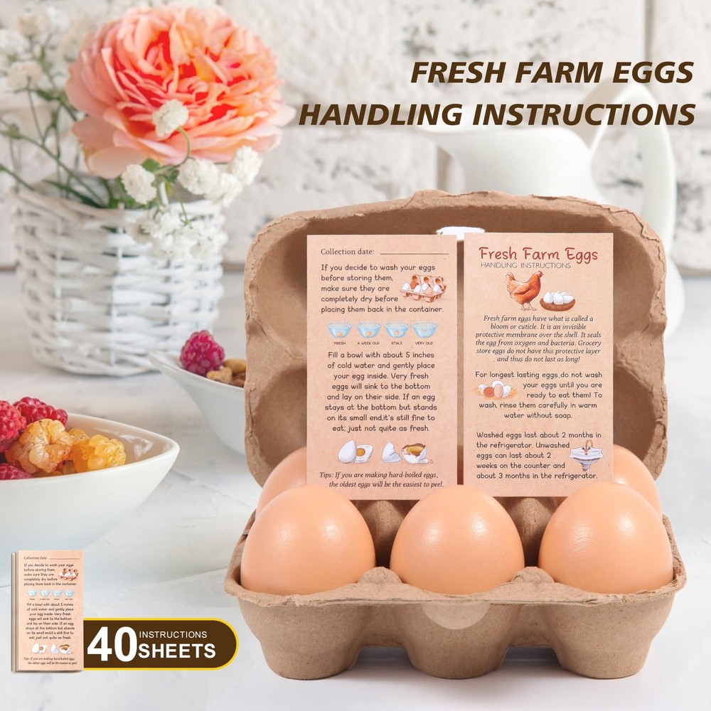 40 Pack Half Dozen Egg Cartons Bulk 6 Count, Empty Natural Paper Pulp Egg Car...
