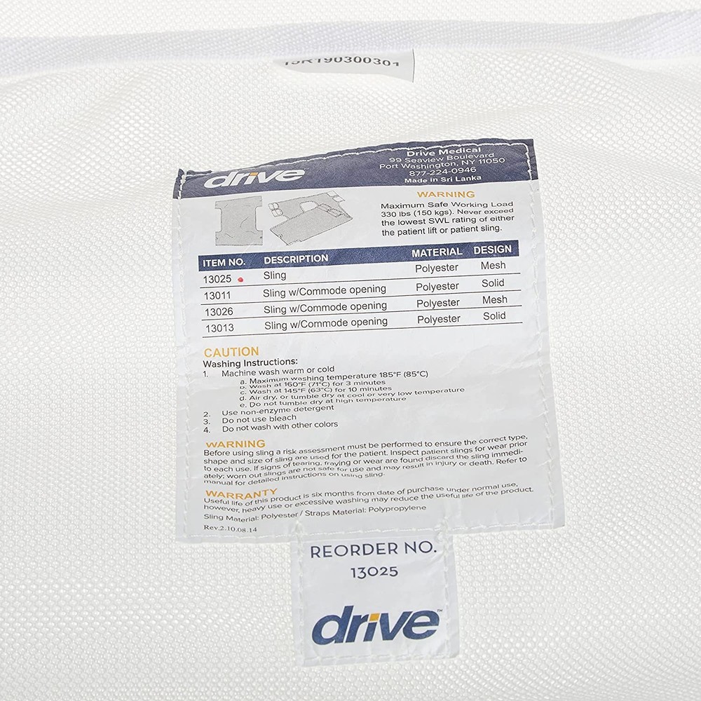 Drive Medical Patient Lift Sling Without Commode Cutout