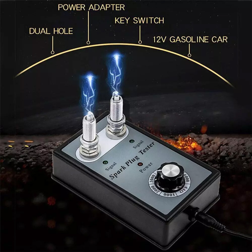 12V Car Spark Plug Tester Dual Hole Diagnostic Tool Gasoline Ignition Analyzer