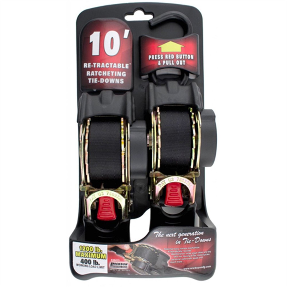 Erickson Retractable Ratchet Tie-Downs - 10' - Black 34415