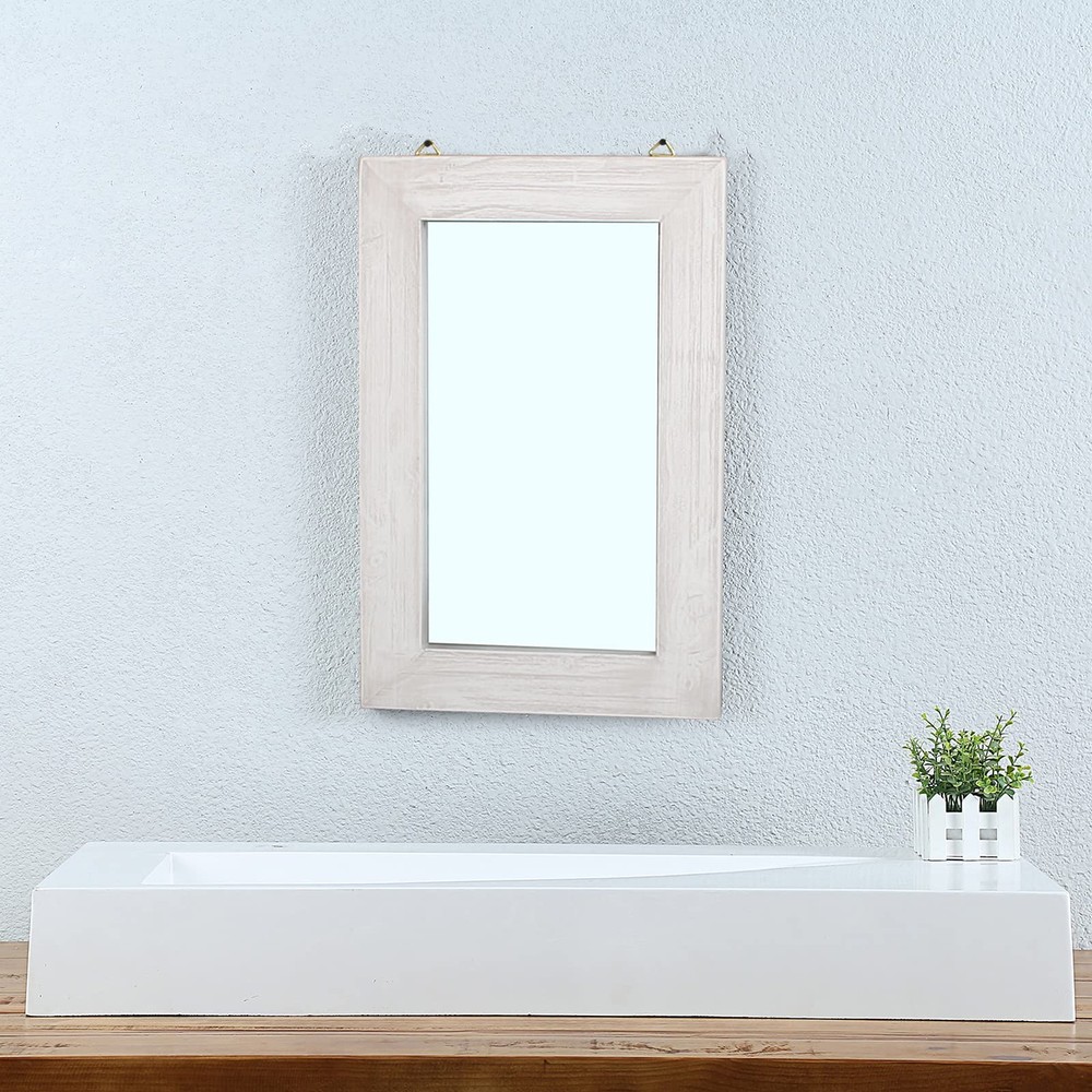 Rustic Flat Wood Frame Hanging Wall Mirror Decorative Bathroom Mirrors for Wa...