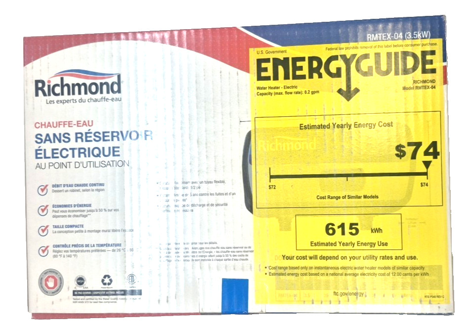 Richmond RMTEX-04 Electric Heater, 29 A, 120 V, 3.5 kW, 0.998 % Energy Efficienc