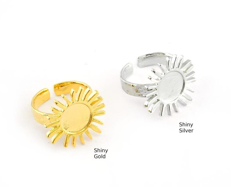 Sun Ring , Adjustable , Round Blank Bezel Setting -Shiny gold, Shiny Silver 5616