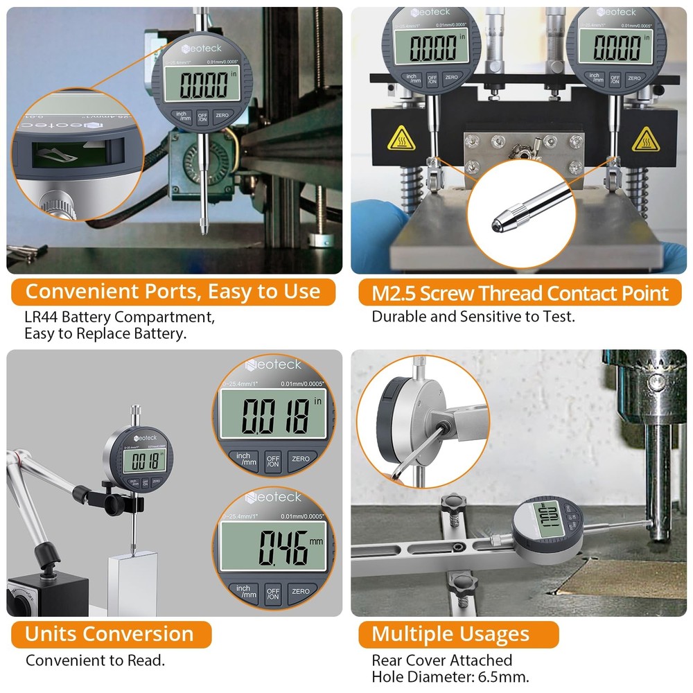 Neoteck 1''/25.4mm | Digital Probe Indicator-Silver+Black