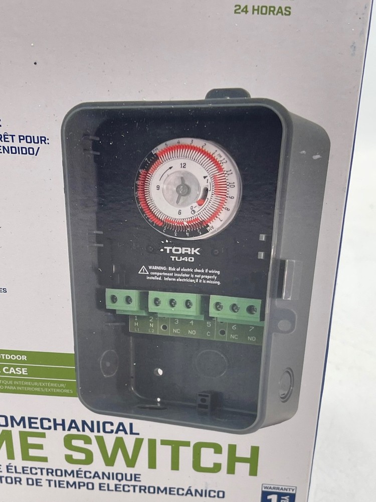 Tork Time Switch TU40 Electromechanical 24 Hour Multi-Voltage Plastic Case DPDT