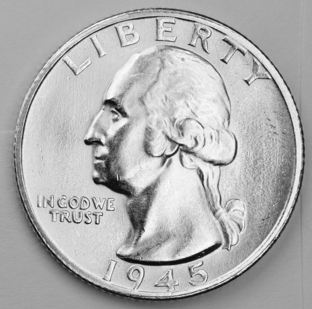 1945-s Washington Quarter. Blast White/Minimum Bag Marks. Choice BU. (Inventory)