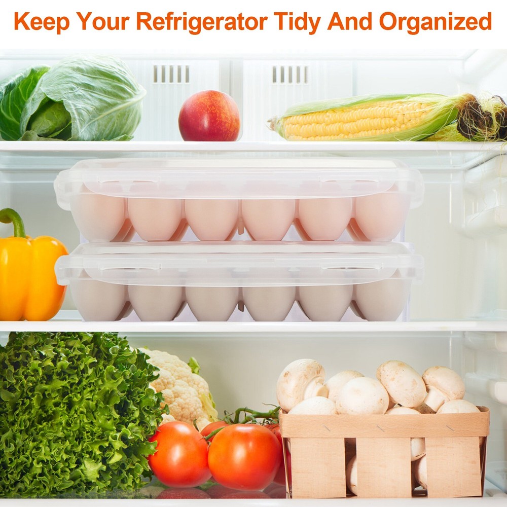 2x Plastic Egg Holder Stackable Egg Storage Box Egg Rack for Refrigerator Fridge