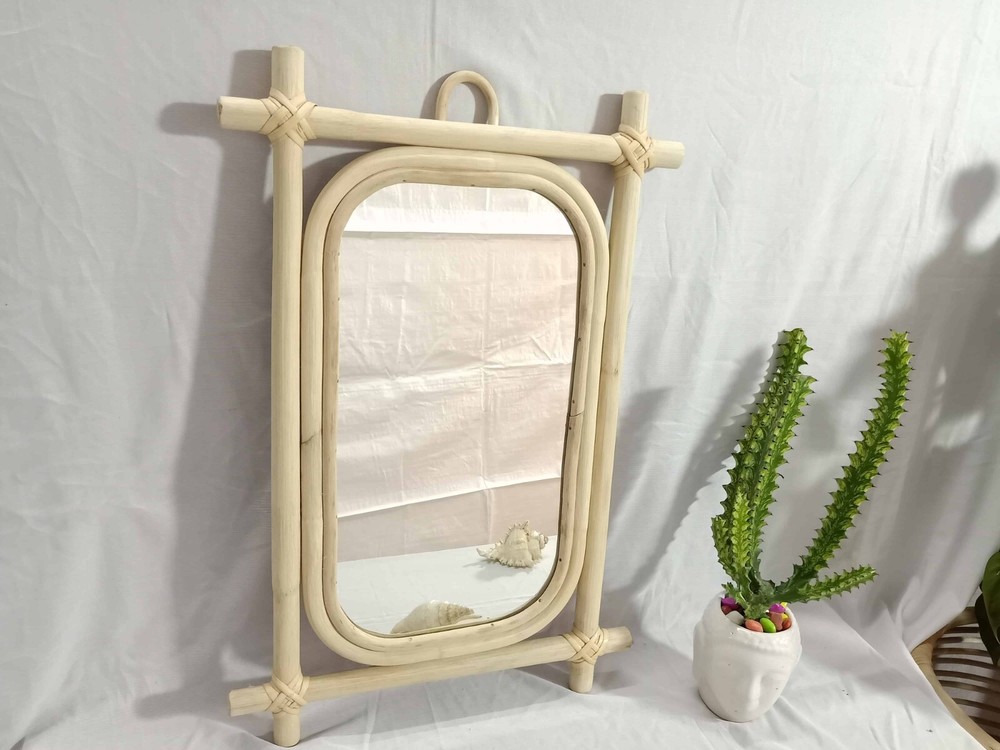 Handmade Rattan Mirror, Rattan Rectangle Mirror, Cane Mirror, Boho Mirror Mirror