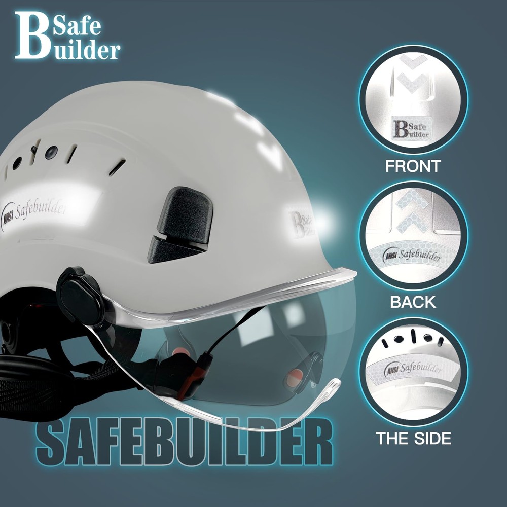 Safety Helmet Hard Hat with Visor Clear & Tinted Adjustable Vented ABS Work H...