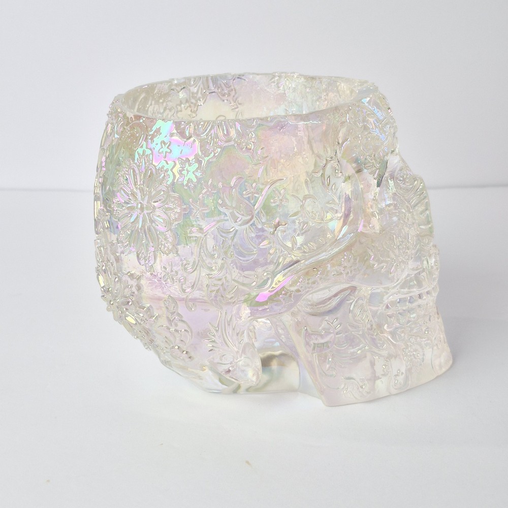 Iridescent Floral Skull Planter Decorative Box Jar Container Goth Decor