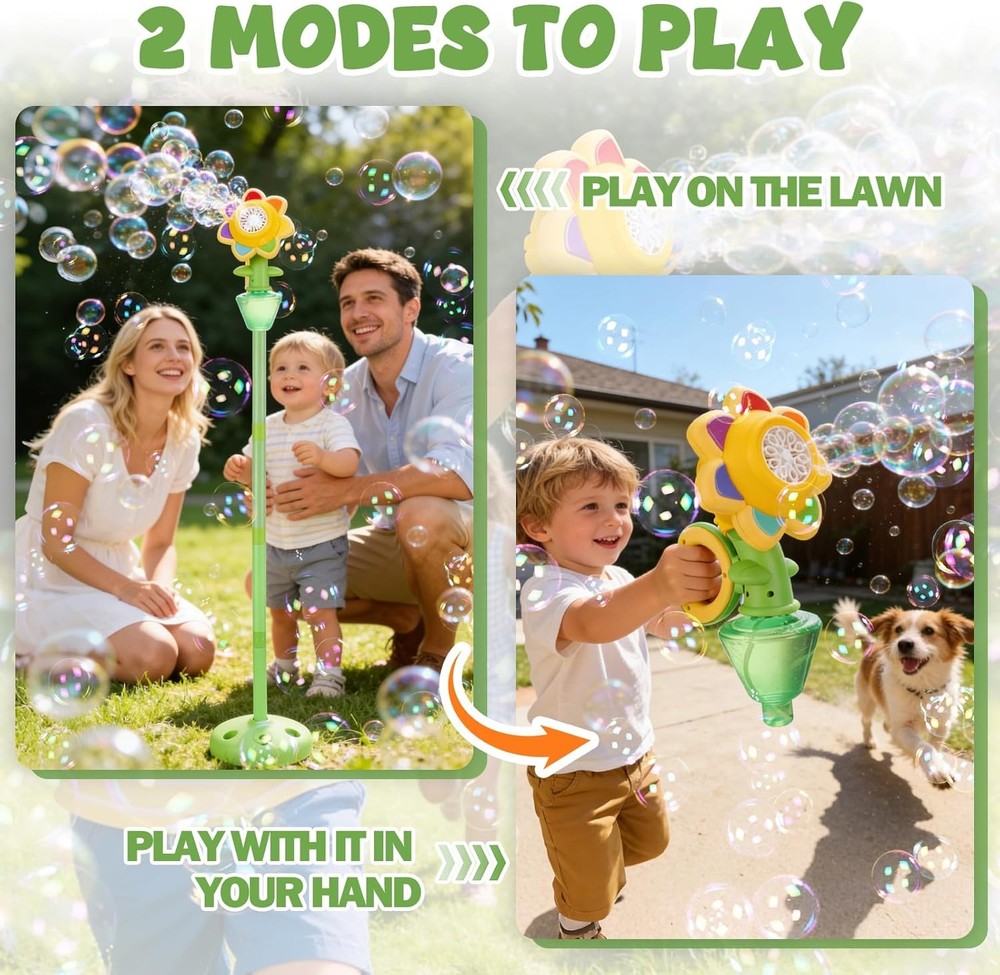 Automatic Flower Bubble Machine for Kid, Handheld&Standing 2 In1 Rechargeable Bu
