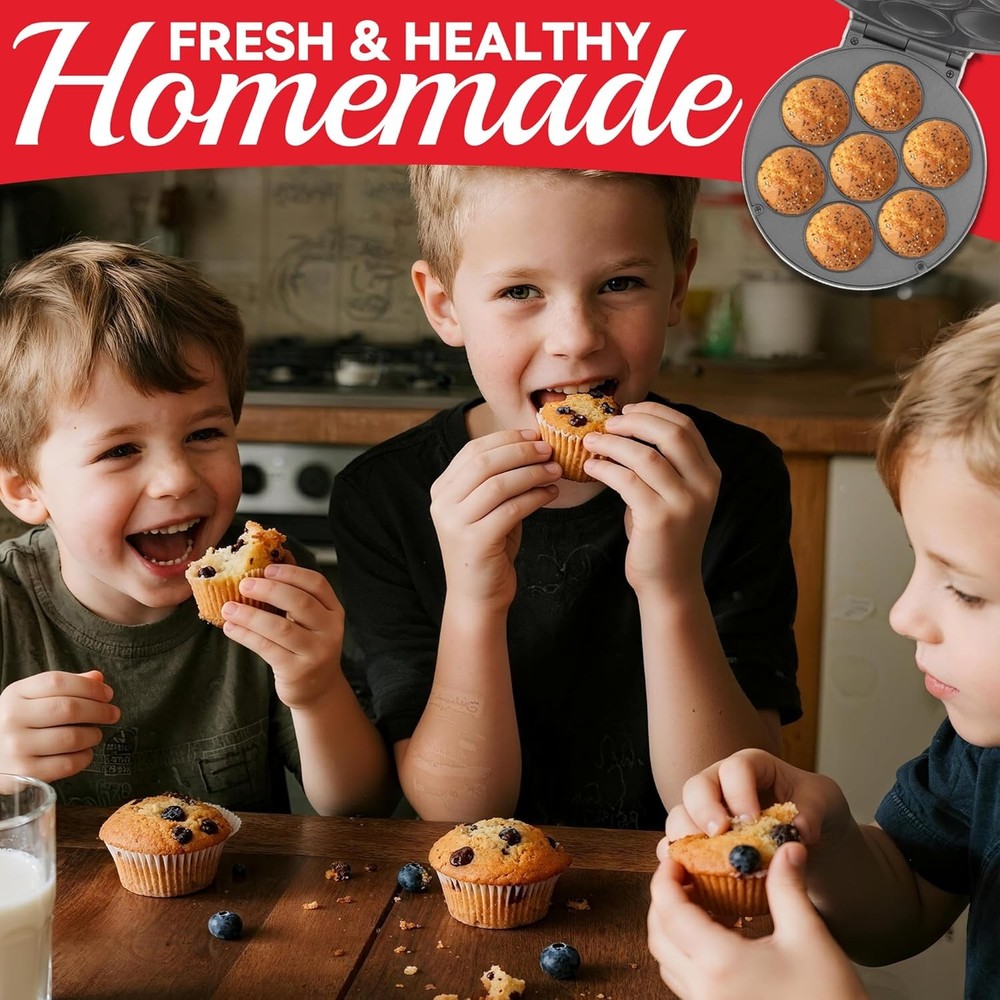 Mini Cupcake Maker Machine 7 Cup Non-Stick Muffin Baking Maker for Kids Compact