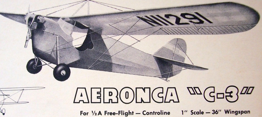AERONCA C-3 PLAN + PARTS PATTERNS for 36" Berkeley FF or RC Model Airplane