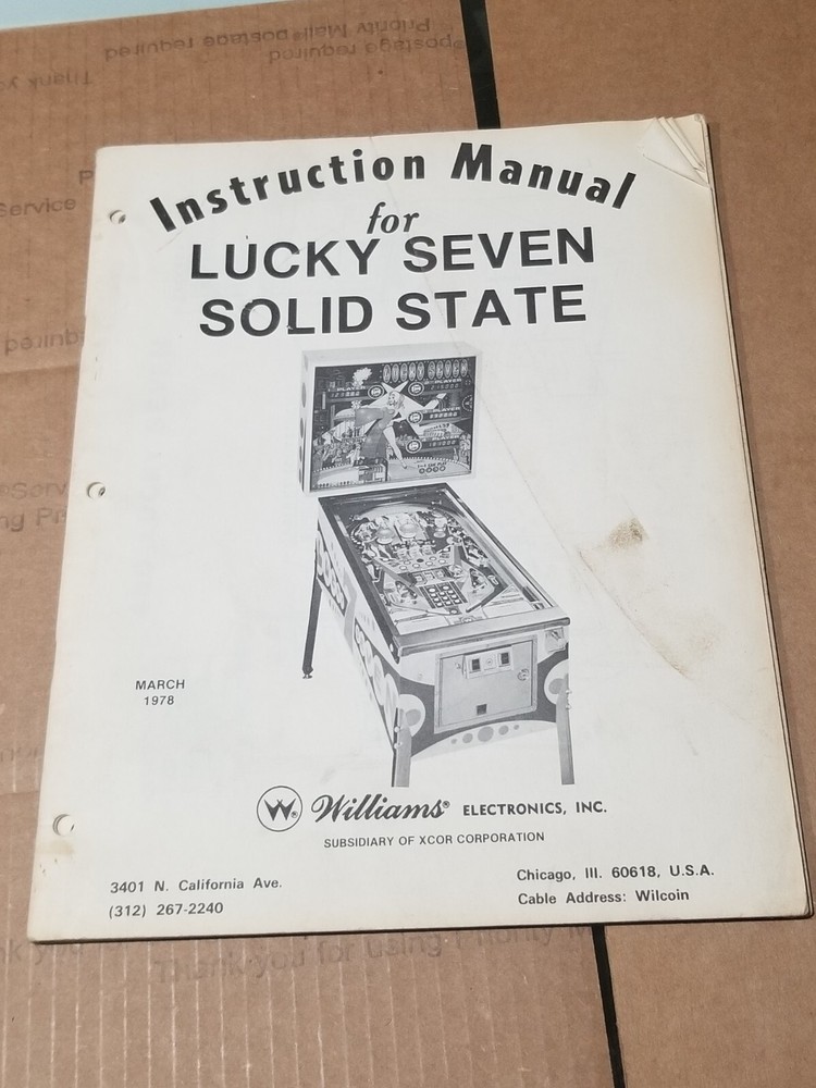 Williams Lucky Seven Solid State Pinball Pin Ball Manual Instructions Operations