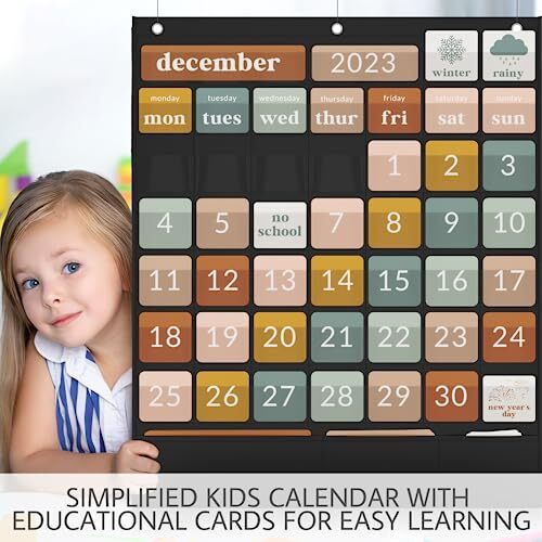 Classroom Calendar Pocket Chart with Educational Cards