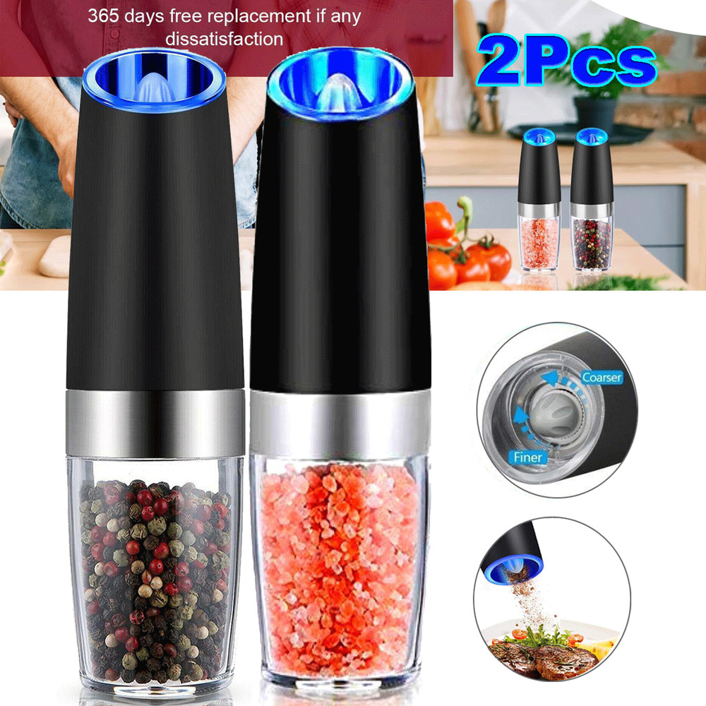 2 Pack Gravity Electric Salt and Pepper Grinder Mill Shaker Adjustable Automatic